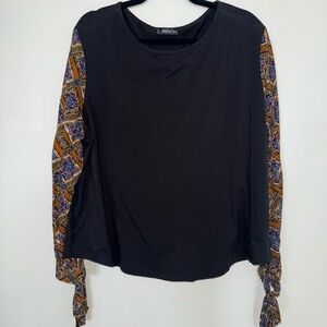 SHEIN Black Top with Colorful Patterned Sleeves
